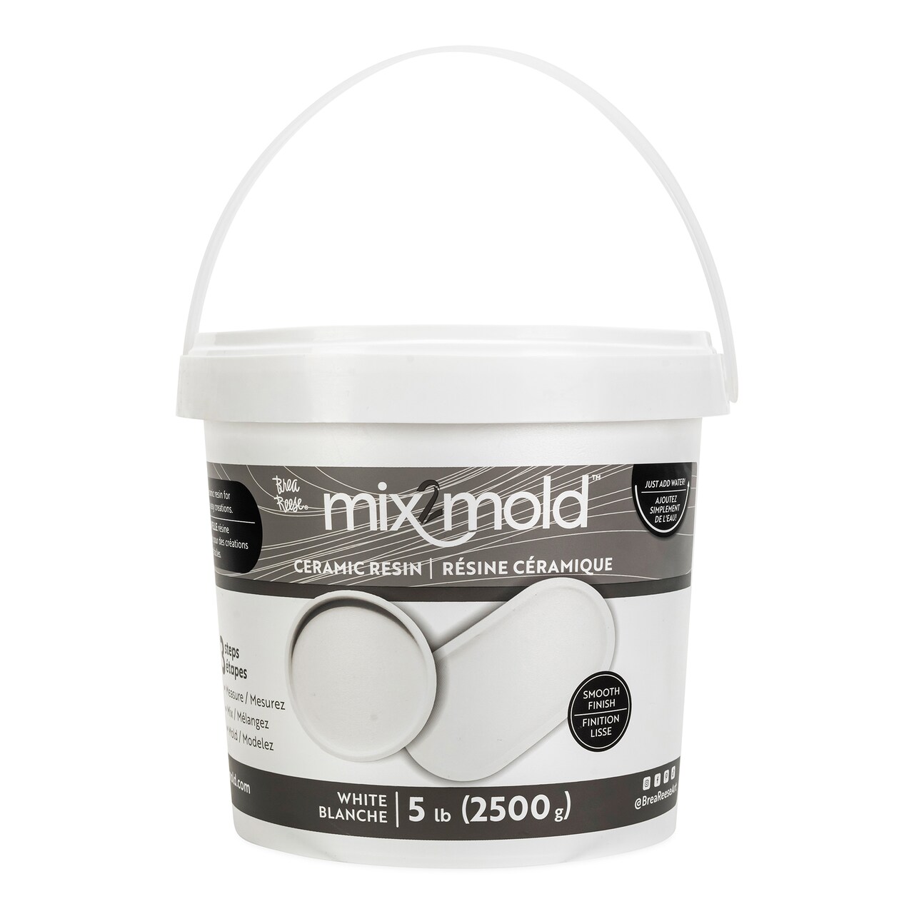 Brea Reese: Mix2Mold Ceramic Resin - White Powder 5.5lb Bucket - Non-Toxic, Smooth Matte Finish, No Heat Or Kiln, Just Add Water, Cures In 60 Min